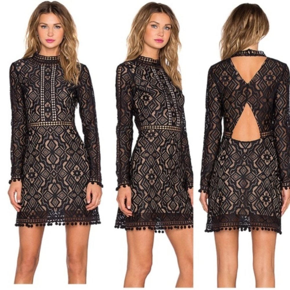 For Love and Lemons Florence Black Cocktail Dress L